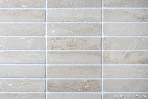Ivory Vein-Cut Filled & Polished Travertine Mosaic Sample