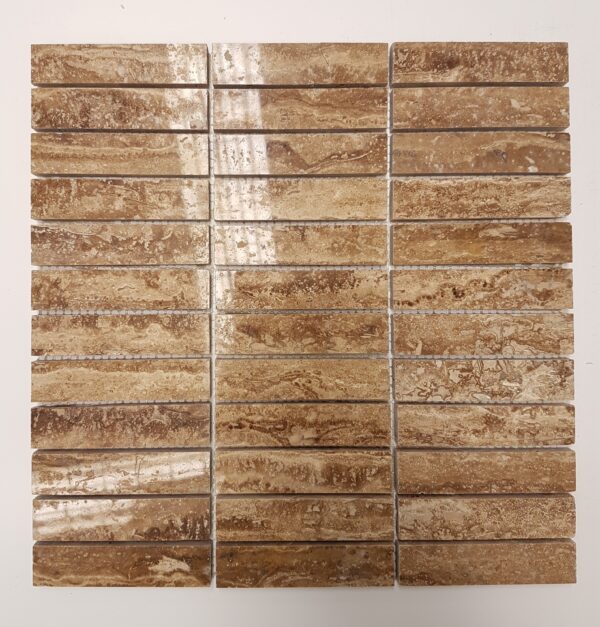 Noce Vein-Cut Filled & Polished Travertine Mosaic
