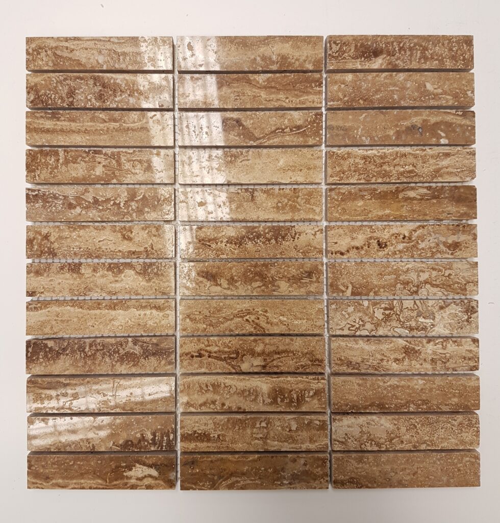 Noce Vein-Cut Filled & Polished Travertine Mosaic